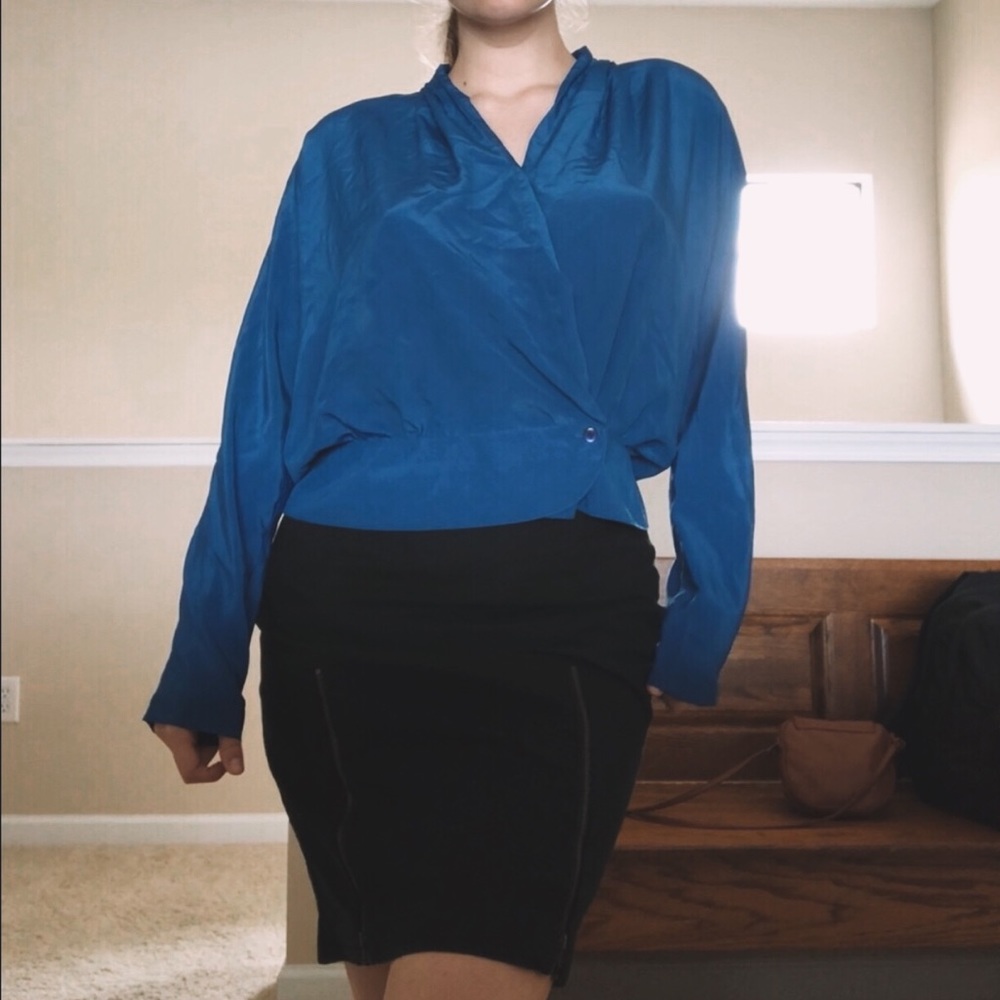 Blue flux silk blouse